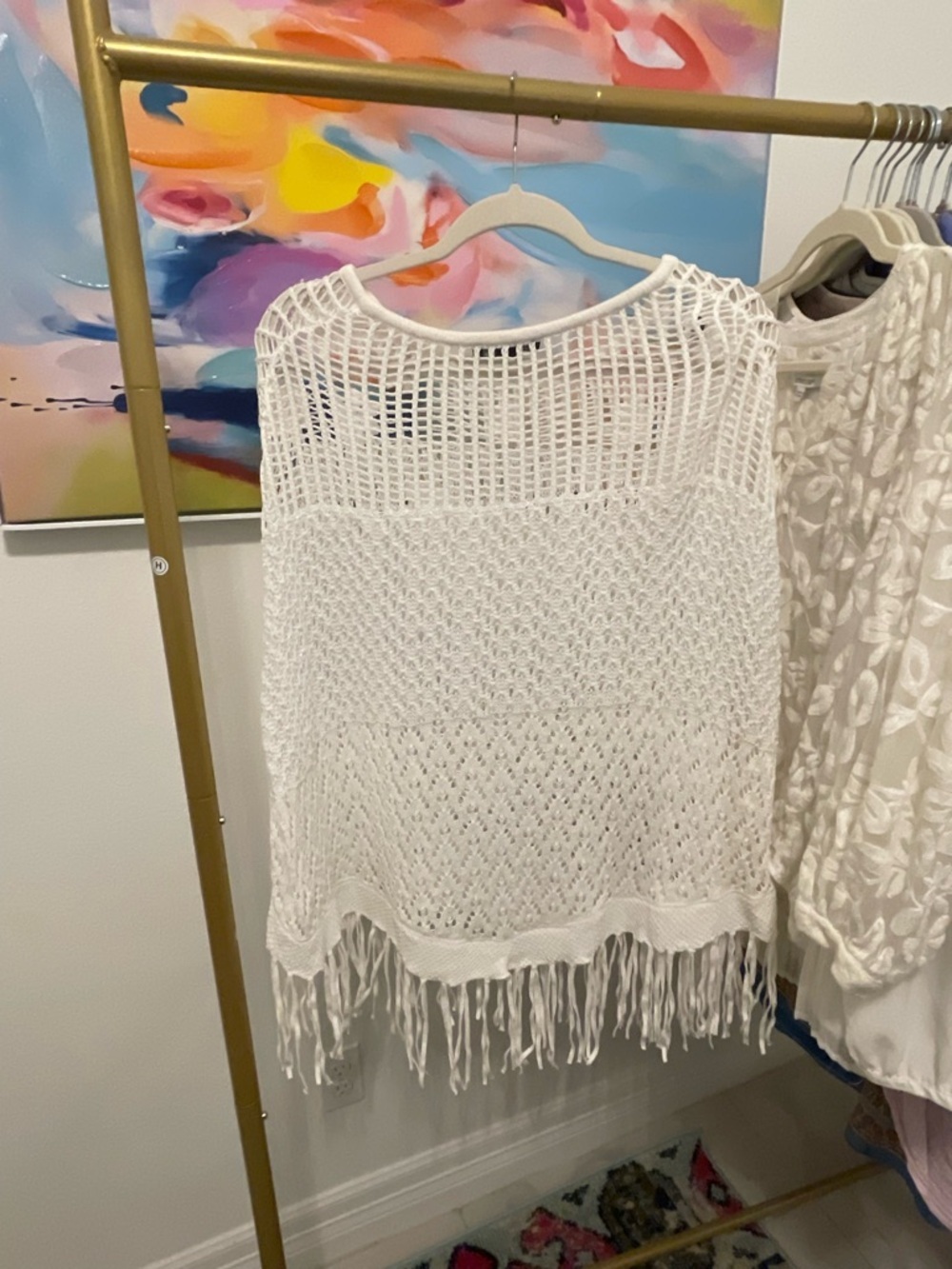 INC International Concepts White Crochet Fringe Top beach pool cover up Large - Picture 6 of 6